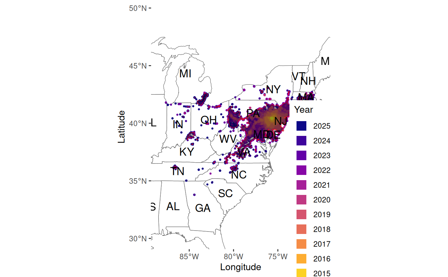 Output of the `map_alphahull()` function for the 2025 biological year